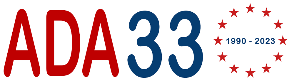 The letters and numnbers ADA and 33 with the following text: Americans with Disabilities Act
