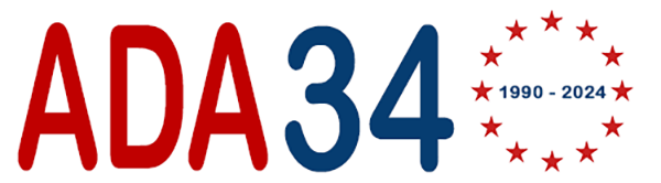 The letters and numnbers ADA and 34 with the following text: Americans with Disabilities Act