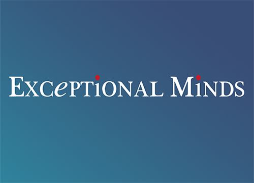 Logo for exceptional minds which includes those words
