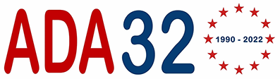 The letters and numnbers ADA and 32 with the following text: Americans with Disabilities Act