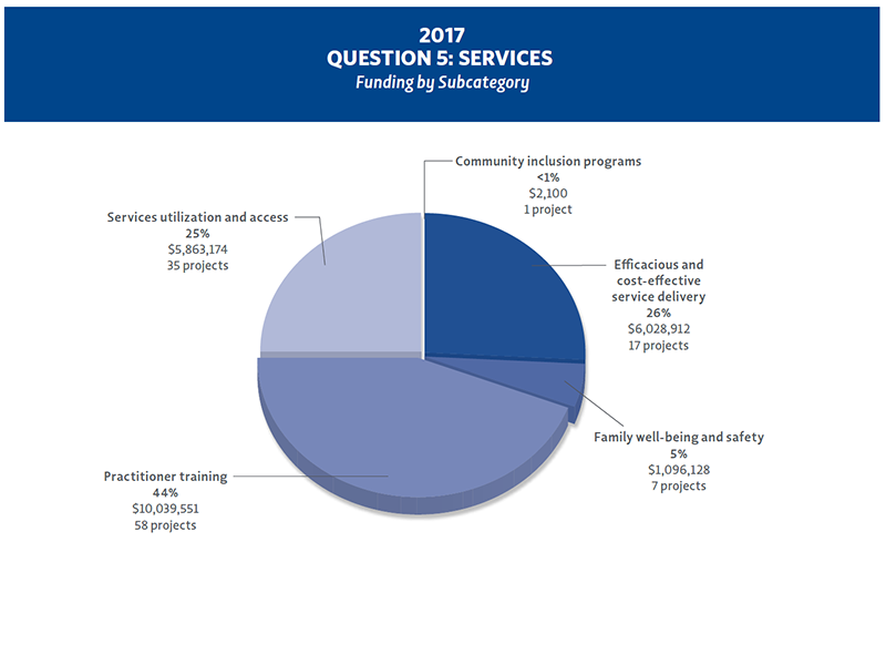 Pie chart showing Question 5 Funding bu subcategory