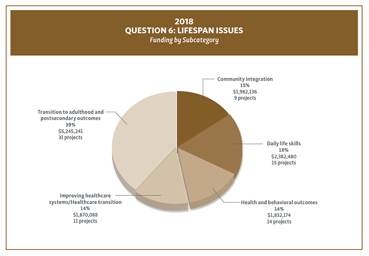 Bar Chart showing 2018 funding and project count by Question 6 Subcategories