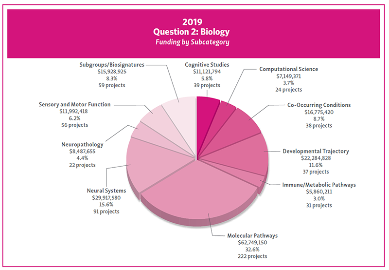 Pie chart showing 2019 Question 2 funding by Subcategory.