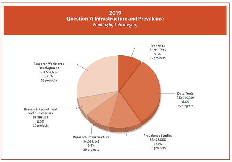 Pie chart showing 2019 Question 7 funding by Subcategory.