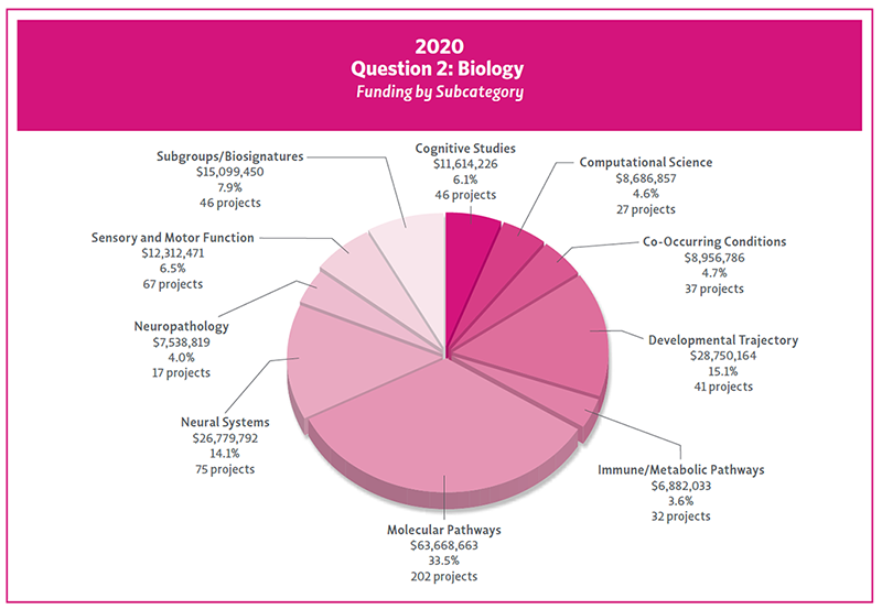 Piechart showing 2020 Question 2 funding by Subcategory