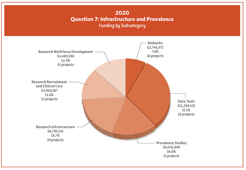 Piechart showing 2020 Question 7 funding by Subcategory.