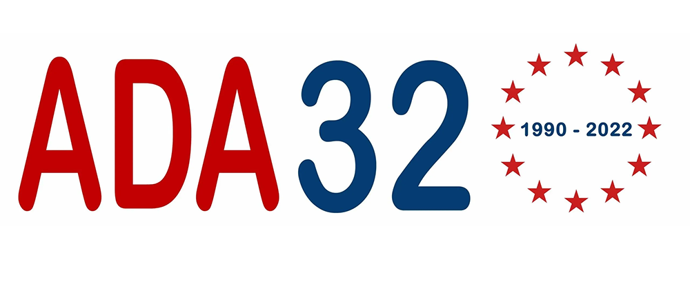 The letters and numnbers ADA and 32, representing the Americans with Disabilities Act Annivesary