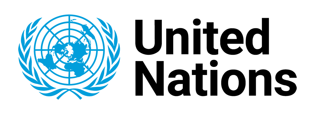 The words united nations with their logo, which is a globe with a top down view