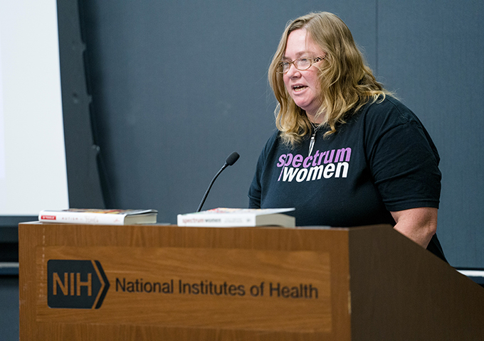 Barb Cook speaking at 2019 NIMH Special Event for Autism Awareness Month